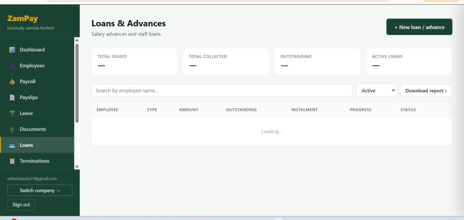 ZamPay exports hub with download buttons for ZRA P11, NAPSA iCare CSV and NHIMA monthly return